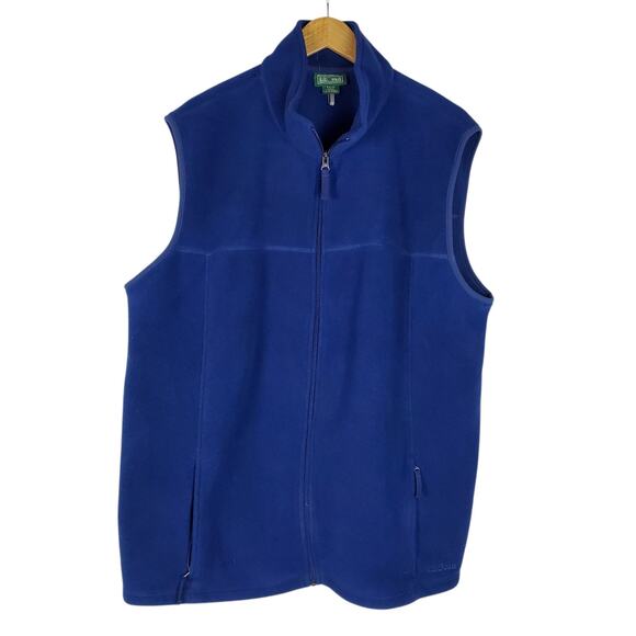 LL Bean Fleece Vest Men XL Tall Blue Polartec Full Zip Outdoors Zip Pockets Warm - Picture 1 of 12